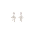 Silver Bow Pearl Look Open Ribbon Dangle Stud Earrings view 5