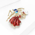 Red Dress Dancing Couple Brooch with Crystal Details view 2