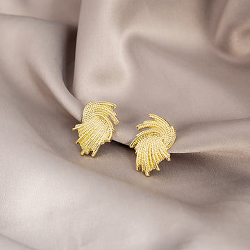 Layered Gold Woven Leaf Fan Delicate Small Stud Earrings
