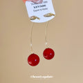 Red Cherry Long Hook Earrings - One Style Polished Decorative Design view 2