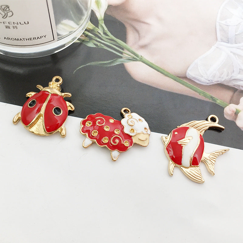 Red Enamel Zinc Alloy Hairtail Fish Animal Charm Pendant for DIY Necklace Bracelet