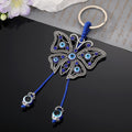 Silver Tone Openwork Butterfly Blue Evil Eye Tassel Split Ring Keychain view 2