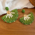Colorful Woven Fan Flower Statement Drop Stud Earrings view 8