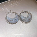 Layered Crescent Crystal Hoop Earrings in Silver Tone view 4