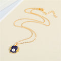 Gold Tone Square Bamboo Frame Evil Eye Pendant Necklaces in Five Colors view 5