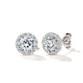 Silver Tone Round Halo CZ Stud Earrings Clear Center Stones view 2