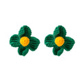 Crochet Yarn Flower Stud Earrings Cream and Green Styles view 5