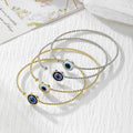 Blue and White Evil Eye Open Cuff Bracelets in Eight Finish Options view 4