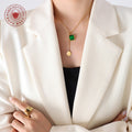 Green Black Crystal Square Slider Disc Necklace Gold Tone view 3