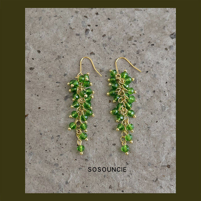 Gold Green Glass Crystal Cascade Tassel Drop Earrings