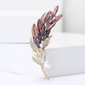 Rose Gold Tone Crystal Wheat Spray Brooch With Pearl view 3