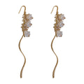 White Bellflower Pearl Threader Drop Earrings Polished Metal Jewelry view 5