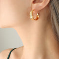 Zircon-Set Thick C-Hoop Stud Earrings Gold or Steel view 6