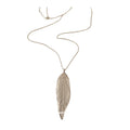 Textured Long Leaf Pendant Necklace Two Metal Tones view 5