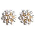 White Pearl Cluster Flower Stud Earrings Gold Base view 5