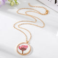 Gold Tone Round Clear Resin Pressed Flower Pendant Necklaces view 3