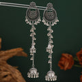 Antique Silver Floral Bell Extra Long Dangle Earrings view 4