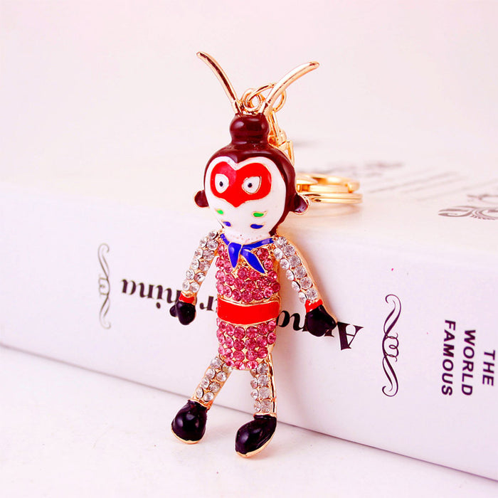 Rhinestone Monkey King Character Keychain Bag Charm for Women