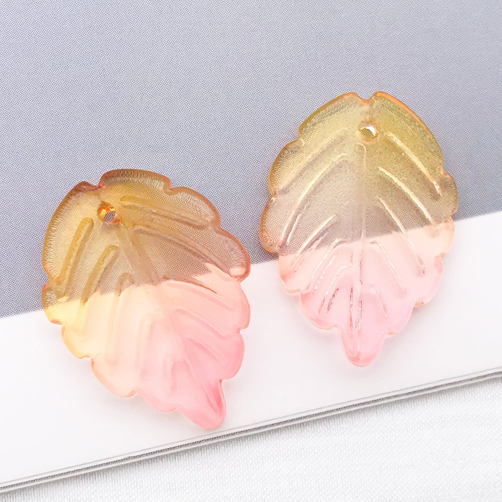 Frosted Transparent Glass Strawberry Leaf Bead Charm Pendant for DIY Necklace Jewelry Making