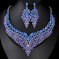 Black Silver Tone Pink Crystal Chevron Crystal Five Designs Metal Necklace and Earring Set view 7