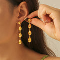 Gold And Steel Teardrop Dangle Earrings Three Drop Chain view 3
