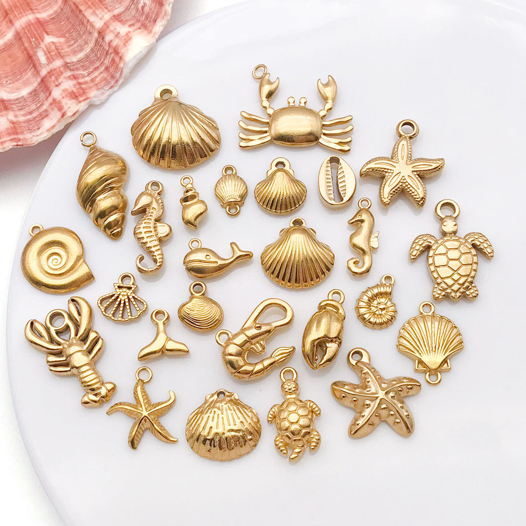 Gold Stainless Steel Seahorse Shell Starfish Charm Pendant for DIY Bracelet Necklace Jewelry