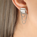 Geometric Square Stud Earrings With Multi Chain Drops view 6
