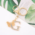 Rhinestone Butterfly Letter Keychain Gold Tone A to Z view 12