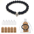 Black Beaded Elastic Bracelet With Silver Tone Skull Accent view 6