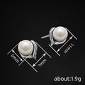 Faux Pearl Silver Tone Stud Earrings Curved Metal CZ Accent view 4