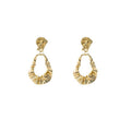 Gold Tone Crumpled Open Teardrop Dangle Stud Earrings view 5