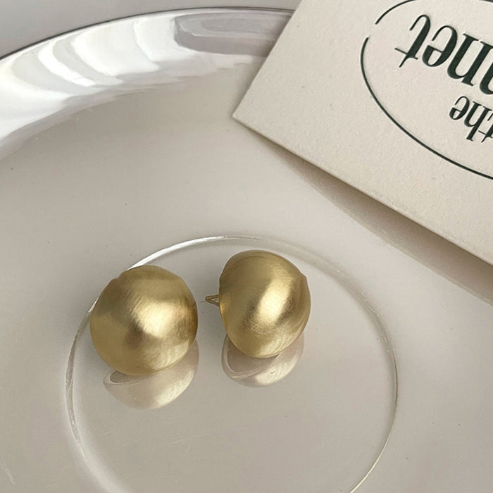 Brushed Gold Tone Domed Round Stud Earrings With Metal Details