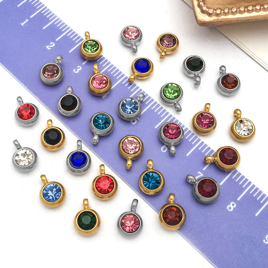 Stainless Steel Rhinestone Birthstone Charm Pendant for DIY Necklaces Bracelets