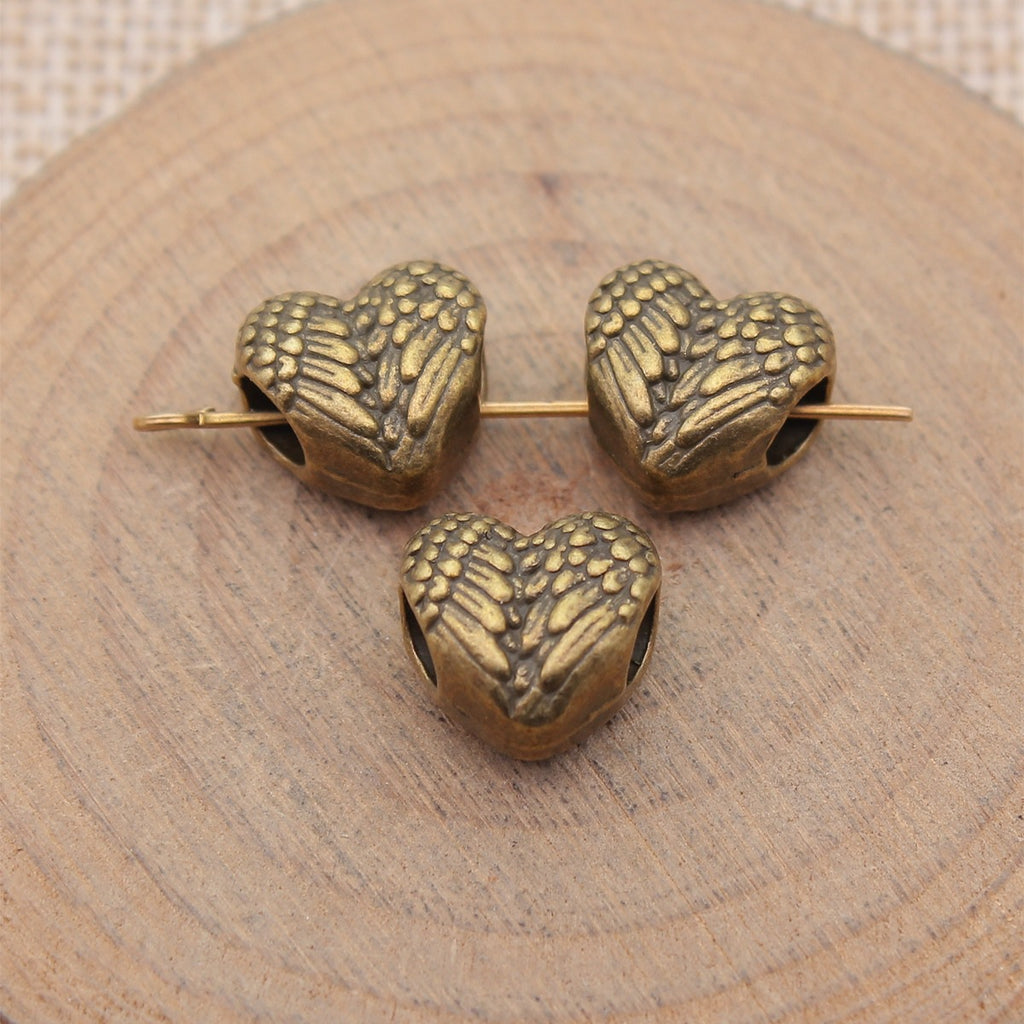 12x11x7.6mm 2.6g Multicolor Zinc Alloy Double Wings Heart Large Hole Beads for DIY Bracelet Jewelry