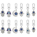 Twelve Piece Silver Tone Hamsa and Crescent Evil Eye Keychain Set view 1