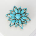 Layered Floral Cabochon Brooch in Turquoise Blue and Red view 2