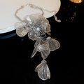 Wire Mesh Flower Cascade Tassel Necklace Gold Silver view 7