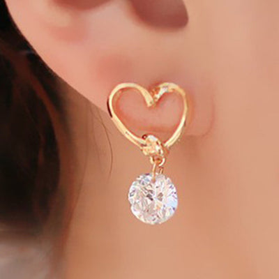 Primary supplied view of gold open-heart clear round drop earrings