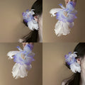 Purple White Fabric Flower And Feather Duckbill Hair Clip view 1