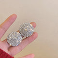 Silver Crystal Pavé Round Statement Button Stud Earrings view 6