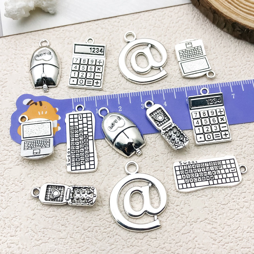 Antique Silver Zinc Alloy Calculator Computer Keyboard Charm Pendants for DIY Jewelry