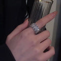 Silver-Tone Crystal Flower Open Ring For Women Jewelry view 6