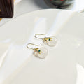 White Disc Green Bamboo Gold Tone Delicate Hook Earrings view 4