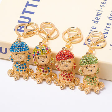 Rhinestone Poodle Dog Keychain Gold Tone Sitting Charm