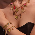 Gold DIY Heart Charm Necklace Bracelet Pendant Set view 1