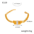 Y Letter Cuban Chain Necklace Bracelet Set Gold Steel Pave Bars view 7