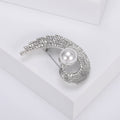 Crystal Feather Swirl Brooch With Double Pearls Jacket and Scarf Accessory view 5