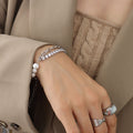 Double Layer Pearl and Zircon Chain Bracelet Gold Steel view 7