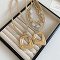 Gold Tone Layered Pearl Chain and Geometric Pendant Necklaces view 4