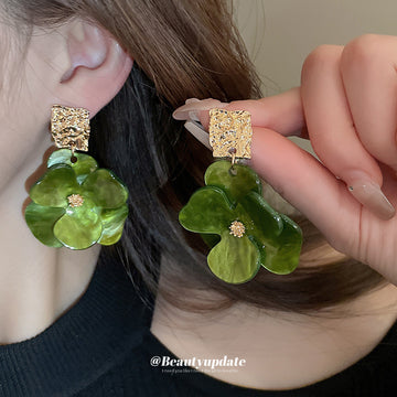 Translucent Layered Flower Drop Earrings in Four Colors